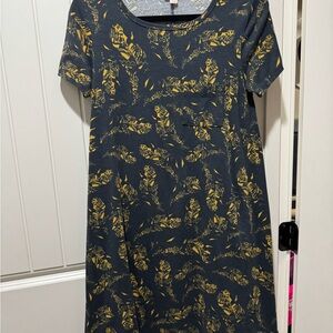 LuLaRoe Carly Black with Yellow Gold Feathers A-line Midi Dress